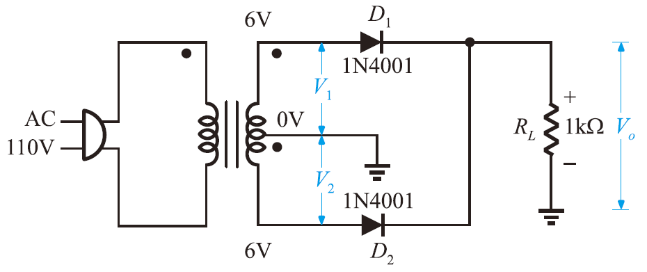 2-3 工作二：中心抽頭式全波整流電路